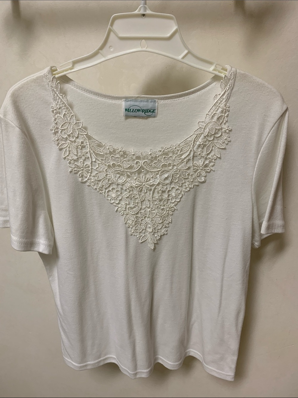 Willow Ridge White  Short-Sleeve Top with Lace Appliqué